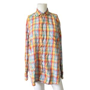 Paul Stuart Multicolor Rainbow Plaid Button Up Cooper Shirt Cotton Size Medium M